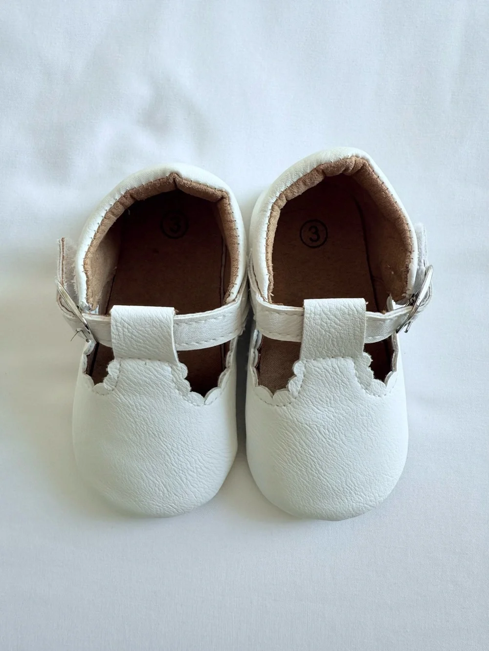 White Classic Mary Jane Faux Leather Buckle Strap Dress Baby Shoes Size 3